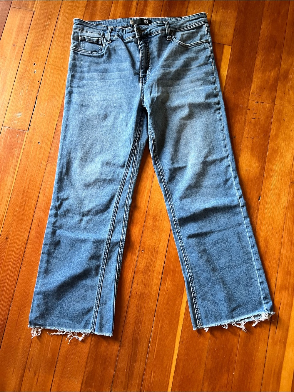 Kut from the Kloth Light Blue Flare Jeans with Raw Hem